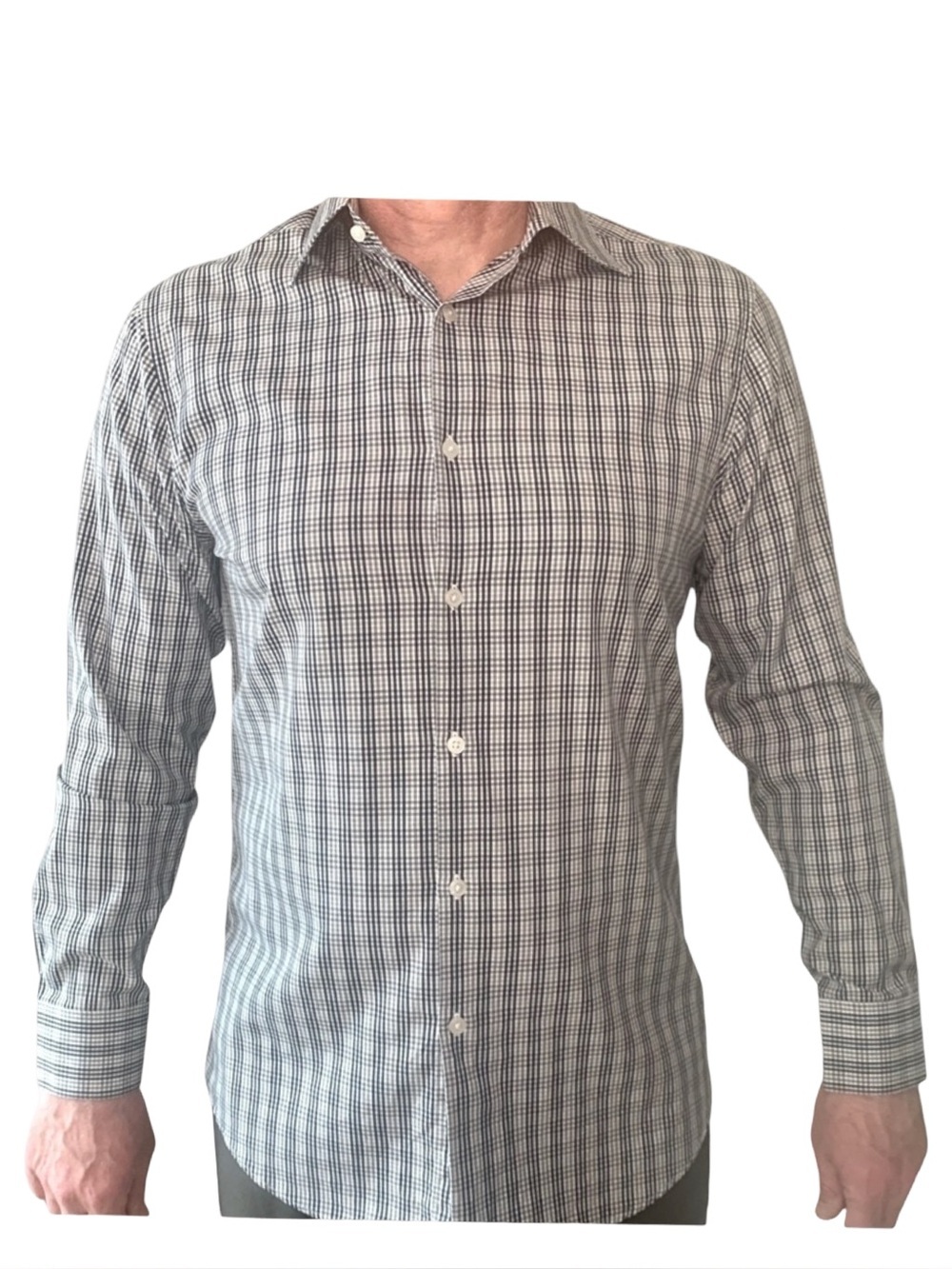 THEORY Plaid Button Up Dress Shirt Cotton Poplin Black Grey White Marco P